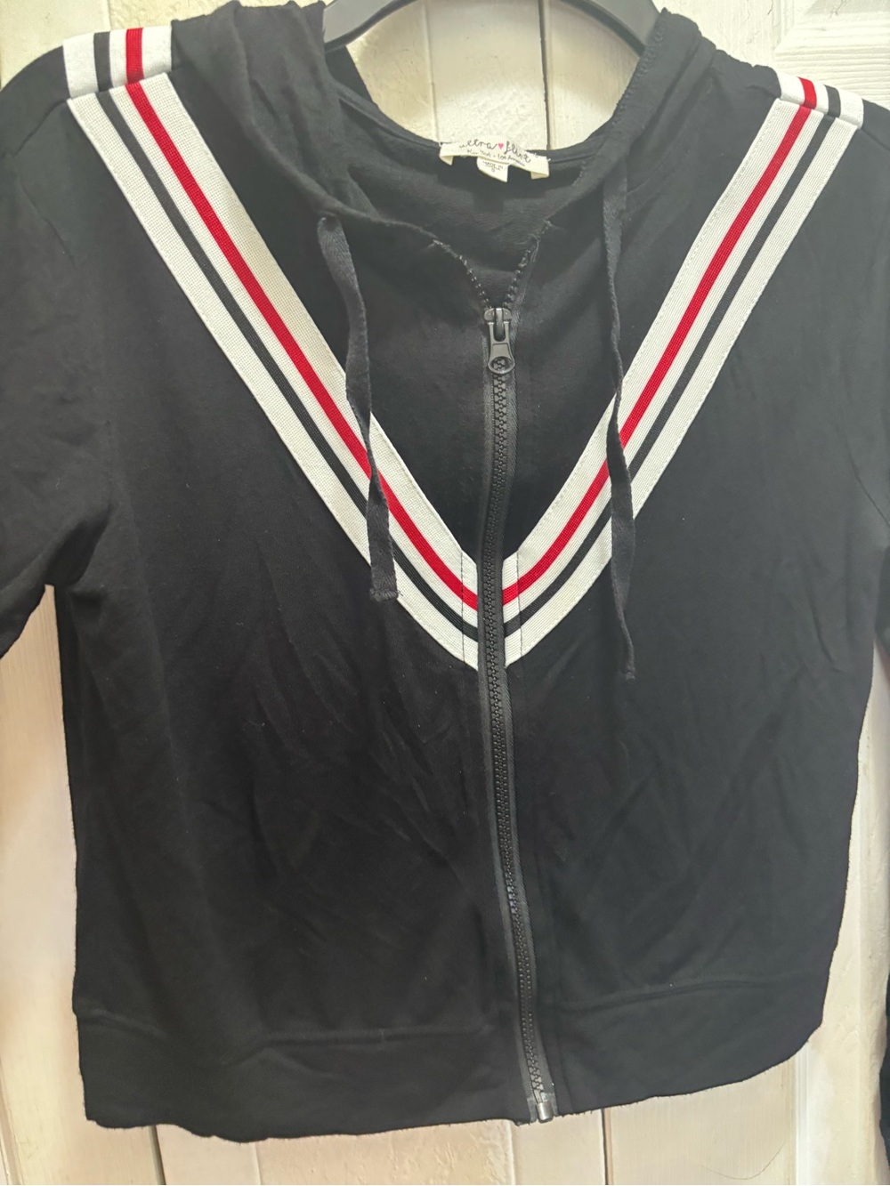 Ultra Flirt Black Zip-Front Hoodie Jacket with White & Red Stripe Detail - Picture 4 of 7